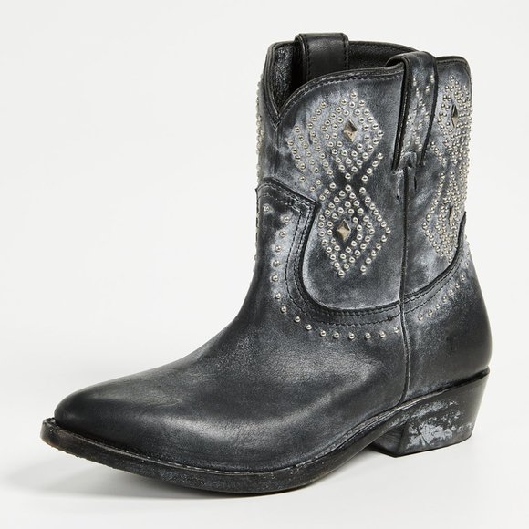 Frye Billy Stud/Diamond Black/Grey Short Festival Party Cowboy Short Ankle Boots - Picture 3 of 16